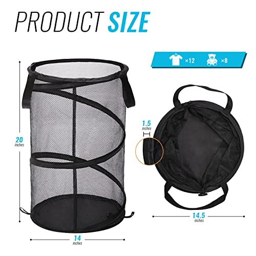 2 Pack Collapsible Mesh Laundry Basket Foldable with Handles Pop Up Dirty Clothes Storage Room Organizer, Black