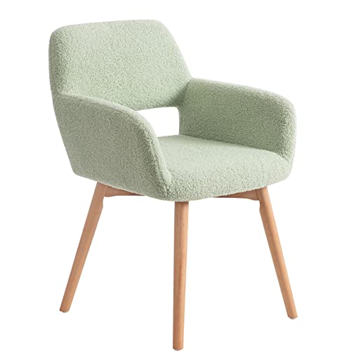 Blairot Small Living Room Accent Arm Chair Brushed Fabric Low Back Desk Chair with Solid Wood Legs Modern Design Upholstered Chair for Bedroom Dining Room (Green)