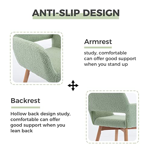 Blairot Small Living Room Accent Arm Chair Brushed Fabric Low Back Desk Chair with Solid Wood Legs Modern Design Upholstered Chair for Bedroom Dining Room (Green)