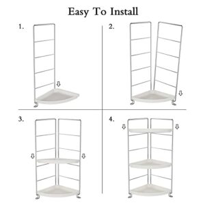 3-Tier Corner Makeup Shelf Organizer, Bathroom Countertop Storage Shelf Cosmetic Organizer Holder Standing Vanity Tray Kitchen Spice Rack, White and Silver