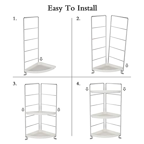 3-Tier Corner Makeup Shelf Organizer, Bathroom Countertop Storage Shelf Cosmetic Organizer Holder Standing Vanity Tray Kitchen Spice Rack, White and Silver