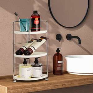 3-Tier Corner Makeup Shelf Organizer, Bathroom Countertop Storage Shelf Cosmetic Organizer Holder Standing Vanity Tray Kitchen Spice Rack, White and Silver