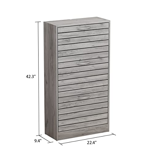 AGOTENI Shoe Cabinet, Grey Narrow Shoe Cabinet with 3 Flip Doors & Adjustable Shelf, Modern Shoe Storage Cabinet for Entryway Hallway (22.4”W x 9.4”D x 42.3”H)