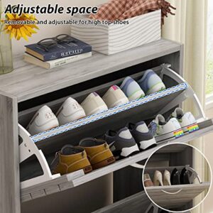 AGOTENI Shoe Cabinet, Grey Narrow Shoe Cabinet with 3 Flip Doors & Adjustable Shelf, Modern Shoe Storage Cabinet for Entryway Hallway (22.4”W x 9.4”D x 42.3”H)