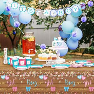 3 Pieces Gender Reveal Tablecloth Boots or Bows Gender Reveal Decorations Plastic Pink and Blue Table Cloths Disposable What Will Baby Be Table Cover for Boy Girl Baby Shower Supplies, 54 x 108 Inch