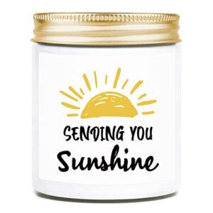 lavender scented candle - birthday gifts for women, her, mom, friends - sending you sunshine - inspirational, encouragement, divorce, get well soon, christmas, cancer, grief, sympathy gifts