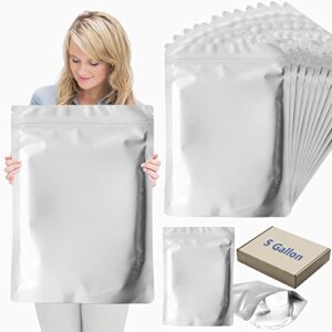 15 pack mylar bags for food storage 5 gallon, resealable stand up heat sealable bags with zipper for rice, grains, coffee beans and emergency long term food storage (15 pcs bags)