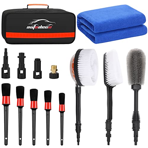 AUTODECO 13Pcs Auto Detailing Brush Set for Most Pressure Washers, Car Cleaning Tools Kit with Rotating Brush, Utility Bristle Brush, Tire Brush, Universal Adapter, Detailing Brush Set