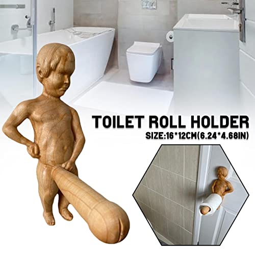 Wooden Toilet Paper Holder Tissue Holder Funny Design Creative Wall Mount Toilet Roll Paper Holder for Home Bathroom Washroom