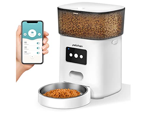 Petchain Automatic Cat Feeder, 4L WiFi Pet Food Dispenser for Cats and Dogs APP Control Auto Pet Feeder Up to 20 Portions15 Meals per Day, Low Food Alarm and 10s Voice Recorder for Pet