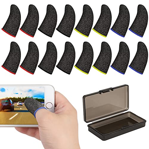 QUEEN KING 30 Pieces Gaming Finger Sleeves, 0.15mm Superconducting Nanofibers Silver Fiber Finger Sleeve, Anti-Sweat Breathable Finger Covers with a scrub box for All Touchscreen Devices