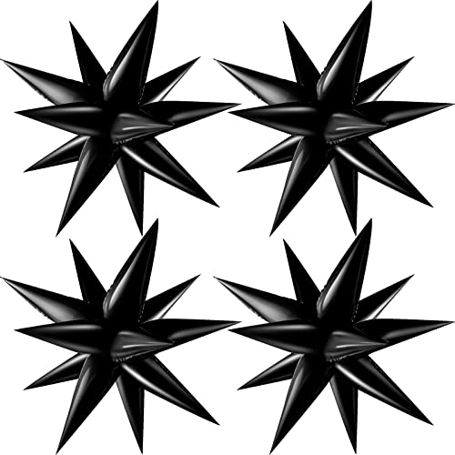 MIAHART 50 Pcs Black Starburst Cone Mylar Balloons 26 inch Black Foil Star Balloons Large Black Point Star Balloons for Birthday Wedding Christmas Baby Shower Party Supplies