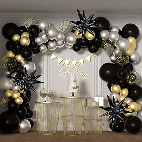 MIAHART 50 Pcs Black Starburst Cone Mylar Balloons 26 inch Black Foil Star Balloons Large Black Point Star Balloons for Birthday Wedding Christmas Baby Shower Party Supplies