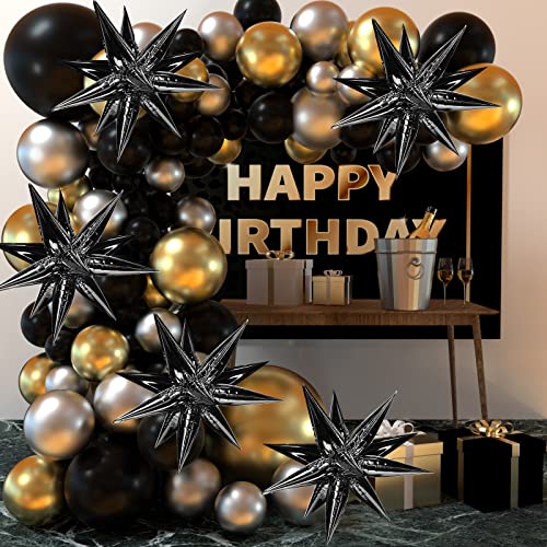 MIAHART 50 Pcs Black Starburst Cone Mylar Balloons 26 inch Black Foil Star Balloons Large Black Point Star Balloons for Birthday Wedding Christmas Baby Shower Party Supplies