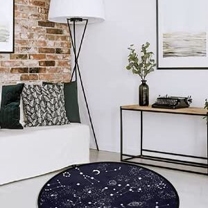 Space Galaxy Constellation Round Area Rug Star Sky Space Doormat Non-Slip Floor Mat Round Area Rug Carpet for Bedroom Living Room Study Playing Carpet, 3' Diameter