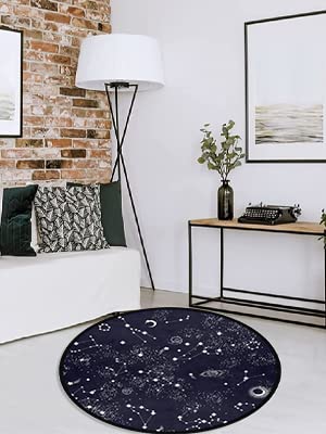 Space Galaxy Constellation Round Area Rug Star Sky Space Doormat Non-Slip Floor Mat Round Area Rug Carpet for Bedroom Living Room Study Playing Carpet, 3' Diameter