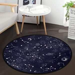 space galaxy constellation round area rug star sky space doormat non-slip floor mat round area rug carpet for bedroom living room study playing carpet, 3' diameter