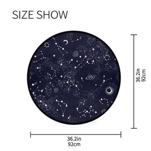 Space Galaxy Constellation Round Area Rug Star Sky Space Doormat Non-Slip Floor Mat Round Area Rug Carpet for Bedroom Living Room Study Playing Carpet, 3' Diameter