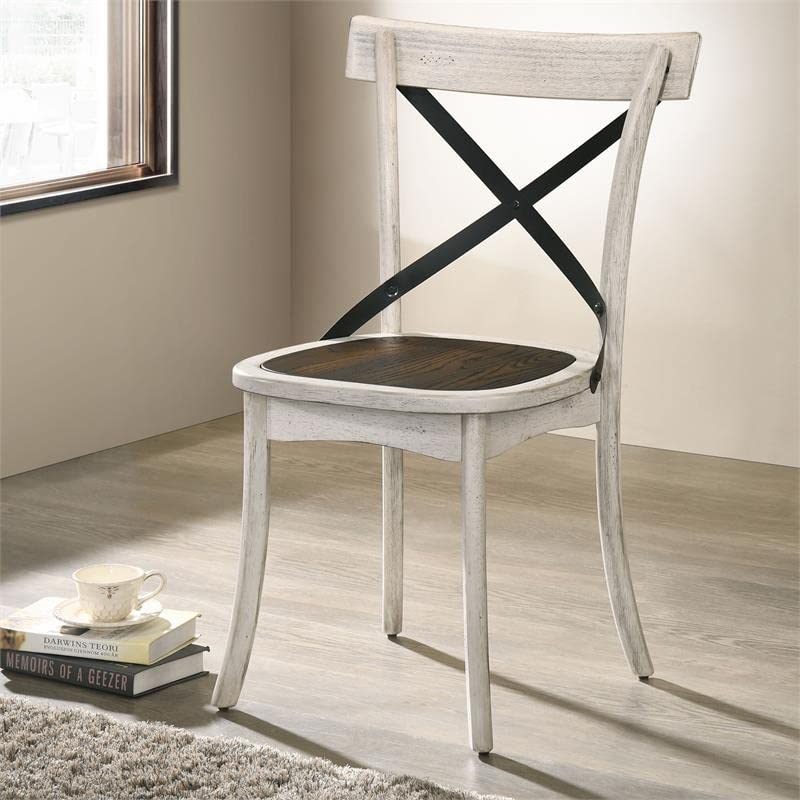 Furniture of America Knix Rustic Wood Dining Chair in Antique White (Set of 2)