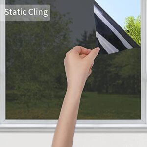 MecTo Window Privacy Film Opaque One Way Window Film Removable Static Cling Non Adhesive Privacy Window Film Sun Blocking Window Tint for Home Office (Black-Silver, 17.7 x 78.7 Inch)