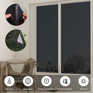 MecTo Window Privacy Film Opaque One Way Window Film Removable Static Cling Non Adhesive Privacy Window Film Sun Blocking Window Tint for Home Office (Black-Silver, 17.7 x 78.7 Inch)