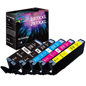 Ubinki Compatible Ink Cartridge Replacement for Canon PGI-280XXL CLI-281XXL 280 XXL 281 XXL Compatible to PIXMA TR7520 TR8520 TR8620 TS6120 TS6220 TS6320 TS8120 TS8220 TS8320 TS9120 (5 Pack)