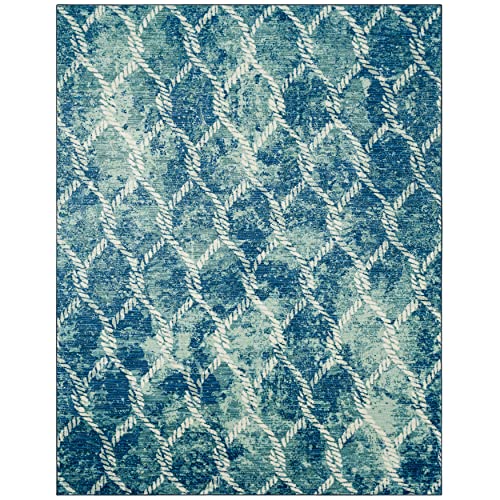 Mohawk Home Diamond Rope Modern Contemporary Nautical Coastal Aqua Blue 3' x 5' Area Rug Perfect for Kitchen, Living Room, Dining Room