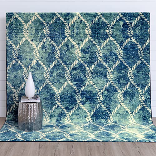 Mohawk Home Diamond Rope Modern Contemporary Nautical Coastal Aqua Blue 3' x 5' Area Rug Perfect for Kitchen, Living Room, Dining Room