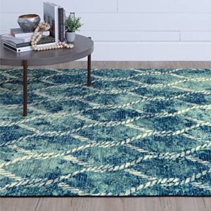 Mohawk Home Diamond Rope Modern Contemporary Nautical Coastal Aqua Blue 3' x 5' Area Rug Perfect for Kitchen, Living Room, Dining Room