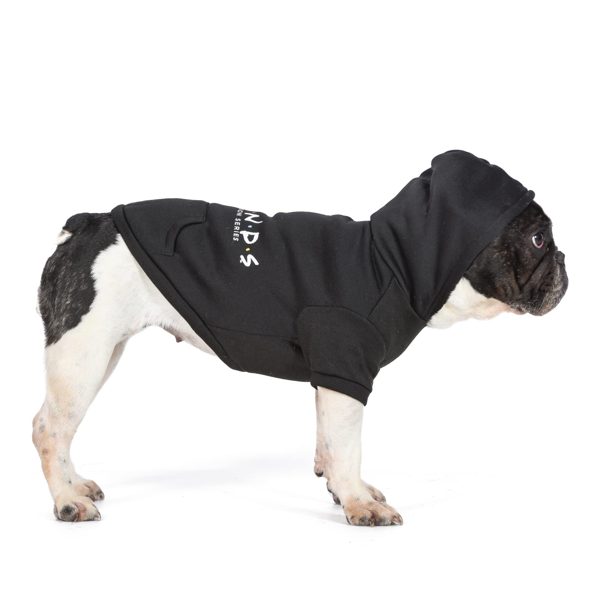 Friends the TV Show WB Friends Dog Hoodie, Black with Friends Logo, Size Medium with Hood and Pocket for Treats or Waste Bags | Friends Show Pet Products| Pet Clothes for Friends Lovers (FF20719)