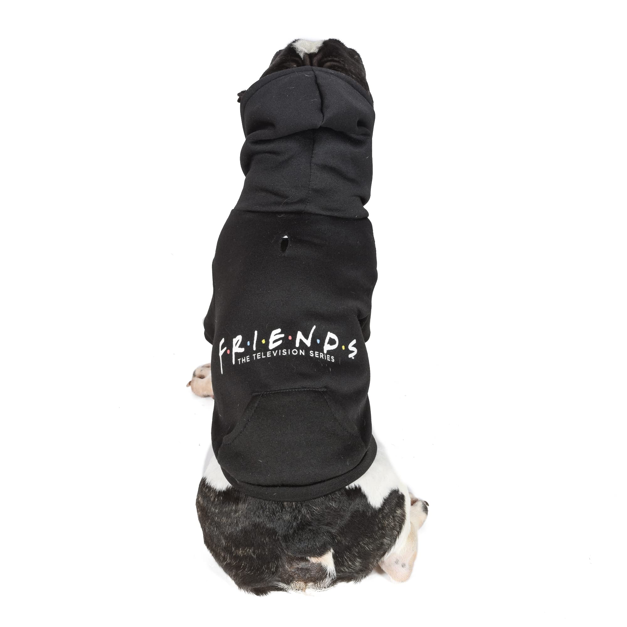 Friends the TV Show WB Friends Dog Hoodie, Black with Friends Logo, Size Medium with Hood and Pocket for Treats or Waste Bags | Friends Show Pet Products| Pet Clothes for Friends Lovers (FF20719)