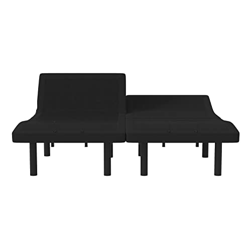 Flash Furniture Selene Adjustable Bed Base-Black Anti-Skid Upholstery-Height Adjustable Legs-Programmable Wireless Remote-Independent Head/Foot Incline-Split King