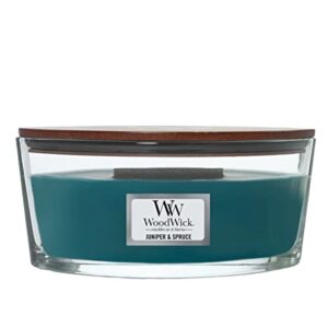 woodwick ellipse scented candle, juniper & spruce, 16oz | up to 50 hours burn time