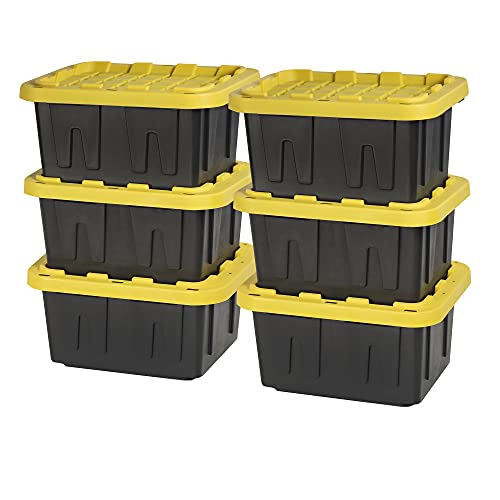 BLACK & YELLOW® 5-Gallon Tough Plastic Storage Containers with Lids, Stackable, 6-Pack