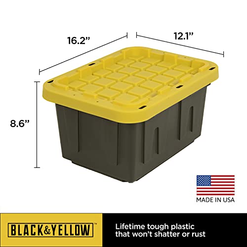 BLACK & YELLOW® 5-Gallon Tough Plastic Storage Containers with Lids, Stackable, 6-Pack