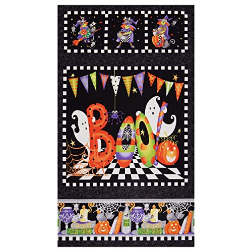 Henry Glass Glow in The Dark Boo! Boo Banner 24" Panel Multi, Fabric by The Yard