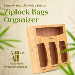 ML Products Resealable Bag Storage Organizer, 4-in-1 Baggie Organizer with Engraved Labels, Bamboo-Made, Waterproof Baggie Organizer for Drawer and Wall, Easy Clean, No Assembly Storage, 12.4” x 13.5”