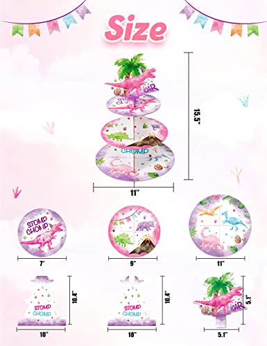 Watercolor Dinosaur Cupcake Stand - Dinosaur Party Decorations for Girls Reusable 3-Tier Cardboard Cupcake Stand Holder Round Dessert Tower Tray Dino Theme Birthday Baby Shower Party Supplies