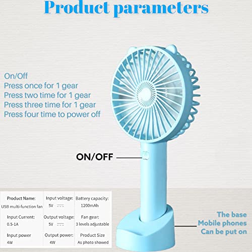 Mini handheld portable fan, 3 speeds, handheld fan, small portable fan, battery fan, usb fan portable rechargeable, lash fan, travel fan, phone fan, face fan(blue)