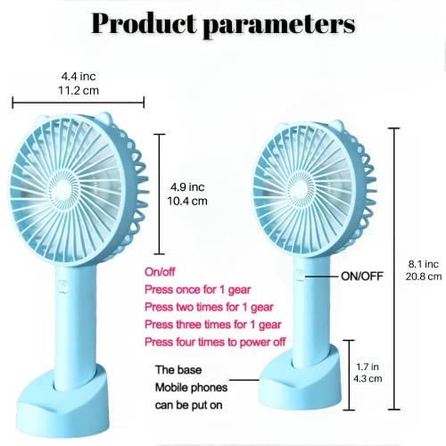 Mini handheld portable fan, 3 speeds, handheld fan, small portable fan, battery fan, usb fan portable rechargeable, lash fan, travel fan, phone fan, face fan(blue)