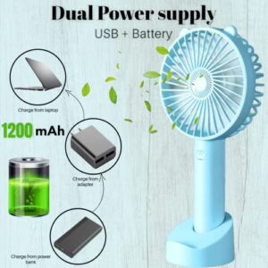 Mini handheld portable fan, 3 speeds, handheld fan, small portable fan, battery fan, usb fan portable rechargeable, lash fan, travel fan, phone fan, face fan(blue)