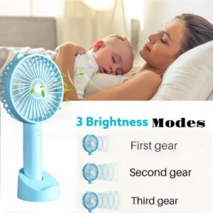 Mini handheld portable fan, 3 speeds, handheld fan, small portable fan, battery fan, usb fan portable rechargeable, lash fan, travel fan, phone fan, face fan(blue)