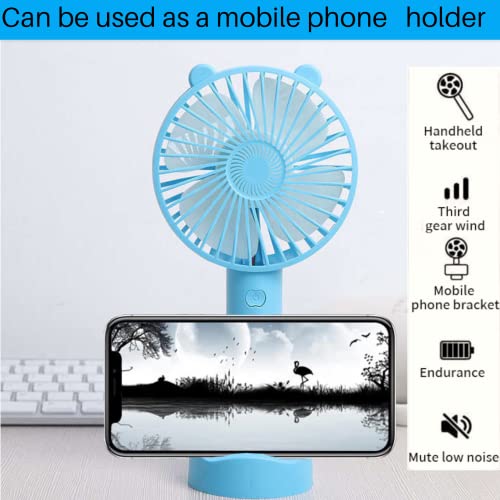 Mini handheld portable fan, 3 speeds, handheld fan, small portable fan, battery fan, usb fan portable rechargeable, lash fan, travel fan, phone fan, face fan(blue)