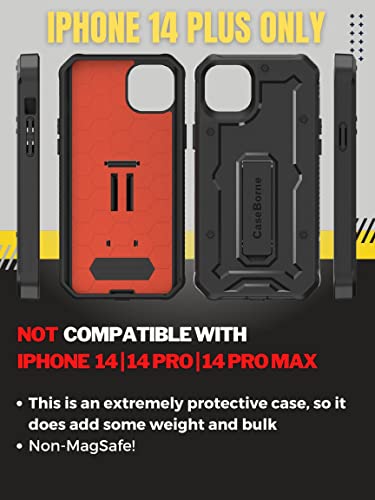 CaseBorne V Compatible with iPhone 14 Plus Case [Not Pro] - Military Grade Full-Body Rugged with Kickstand and Built-in Screen Protector - Black