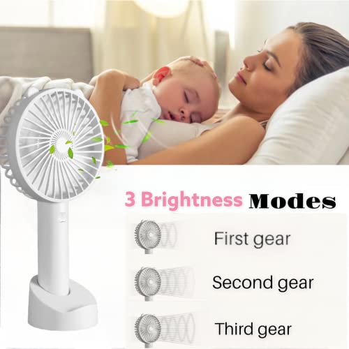 Lisherse Mini handheld portable fan, 3 speeds, handheld fan, small portable fan, battery fan, usb fan portable rechargeable, lash fan, travel fan, phone fan, face fan (white)