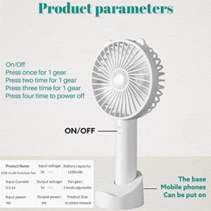 Lisherse Mini handheld portable fan, 3 speeds, handheld fan, small portable fan, battery fan, usb fan portable rechargeable, lash fan, travel fan, phone fan, face fan (white)