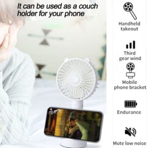 Lisherse Mini handheld portable fan, 3 speeds, handheld fan, small portable fan, battery fan, usb fan portable rechargeable, lash fan, travel fan, phone fan, face fan (white)