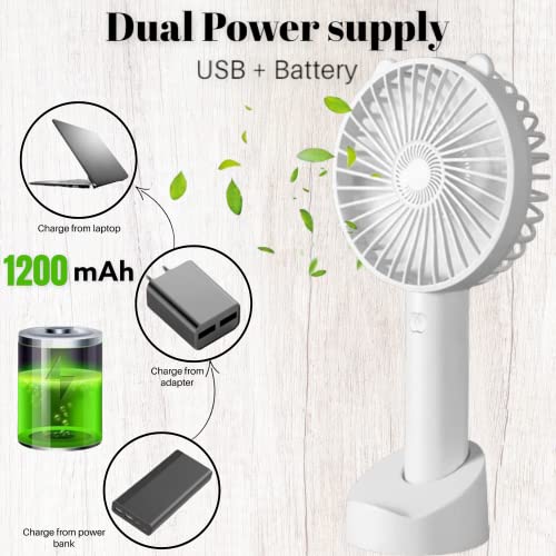 Lisherse Mini handheld portable fan, 3 speeds, handheld fan, small portable fan, battery fan, usb fan portable rechargeable, lash fan, travel fan, phone fan, face fan (white)