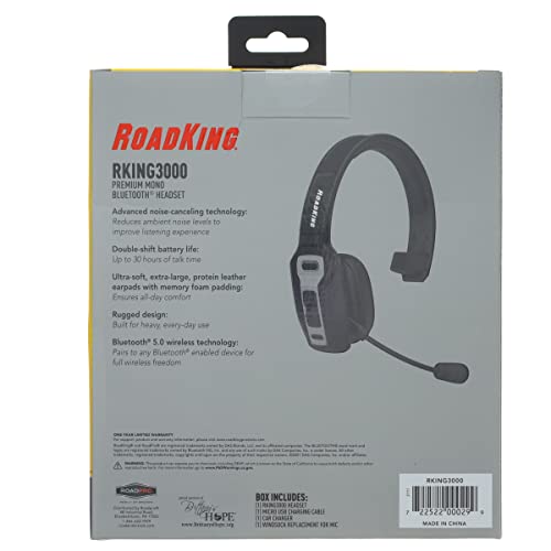 RoadKing RKING3000 Noise Cancelling Bluetooth(R) Headset Wireless Trucker Headset w Mic Premium, Black