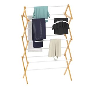 disracker folding clothes drying rack collapsible bamboo hanging clothes rack portable laundry racks for drying clothes with metal rod 35 inch
